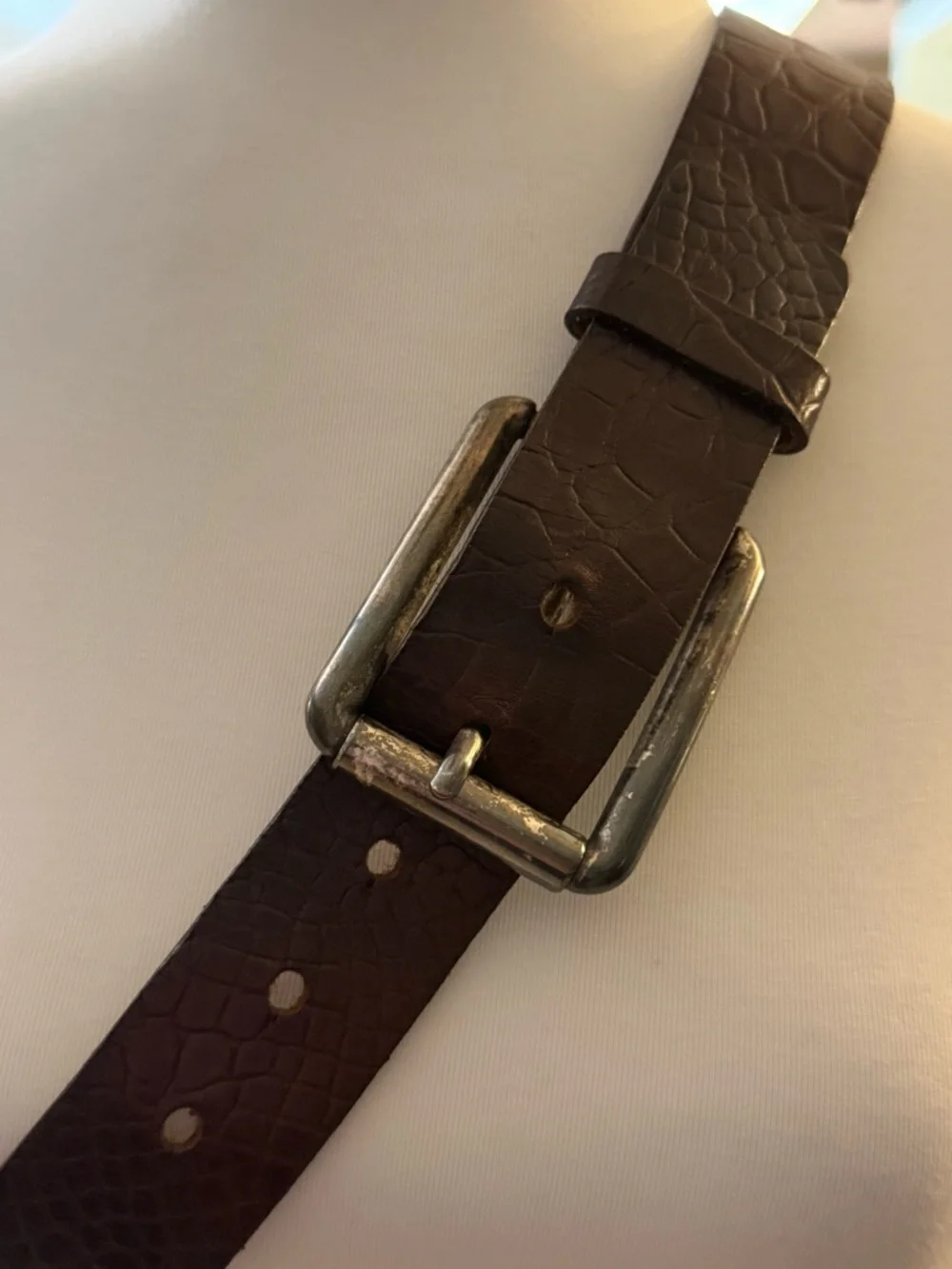 Vintage Classic Brown Croc-Embossed Leather Belt - Woman’s Large